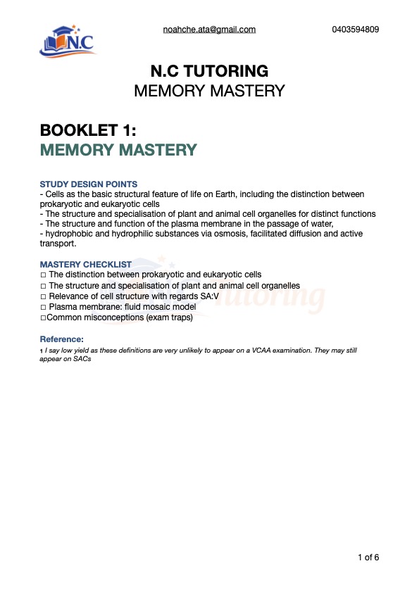 Memory Mastery booklet cover